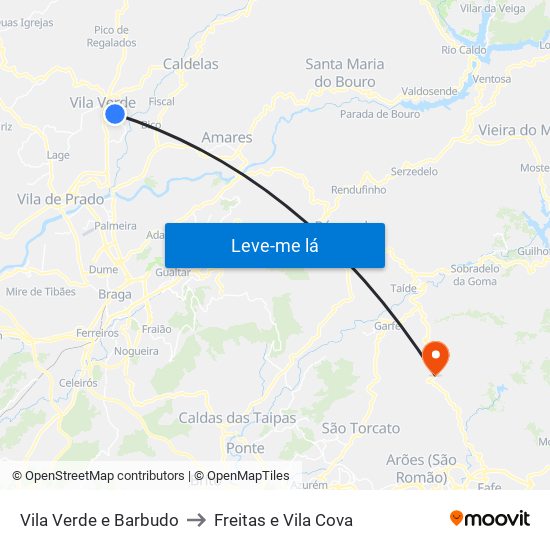 Vila Verde e Barbudo to Freitas e Vila Cova map