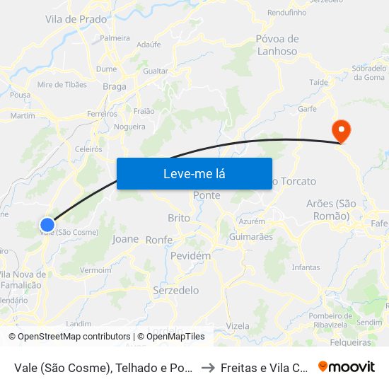 Vale (São Cosme), Telhado e Portela to Freitas e Vila Cova map
