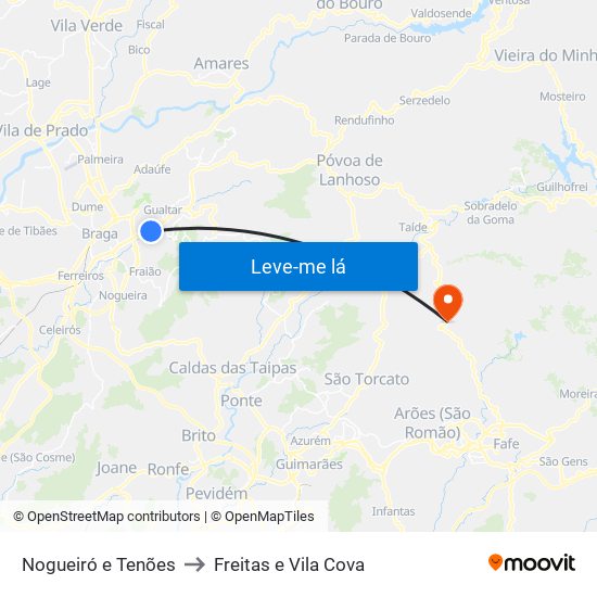 Nogueiró e Tenões to Freitas e Vila Cova map