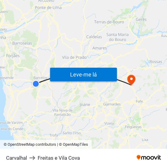 Carvalhal to Freitas e Vila Cova map