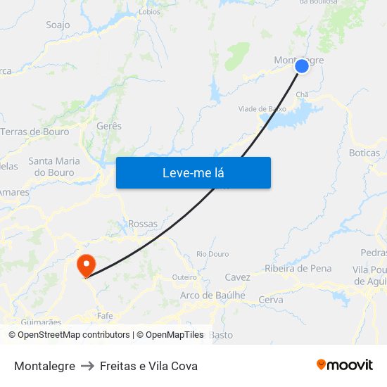 Montalegre to Freitas e Vila Cova map