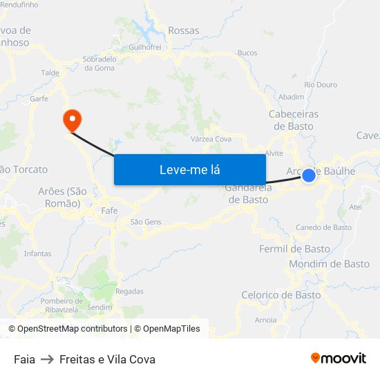 Faia to Freitas e Vila Cova map