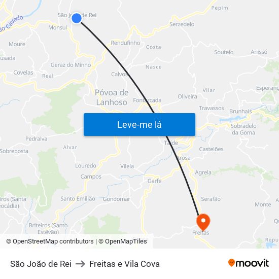 São João de Rei to Freitas e Vila Cova map