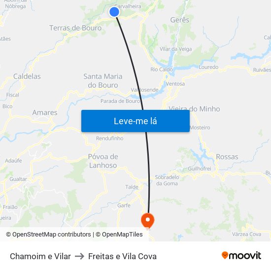 Chamoim e Vilar to Freitas e Vila Cova map