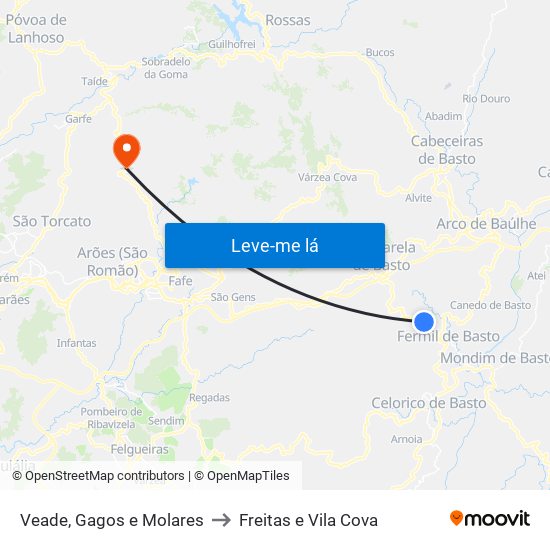Veade, Gagos e Molares to Freitas e Vila Cova map