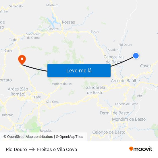 Rio Douro to Freitas e Vila Cova map