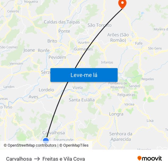 Carvalhosa to Freitas e Vila Cova map