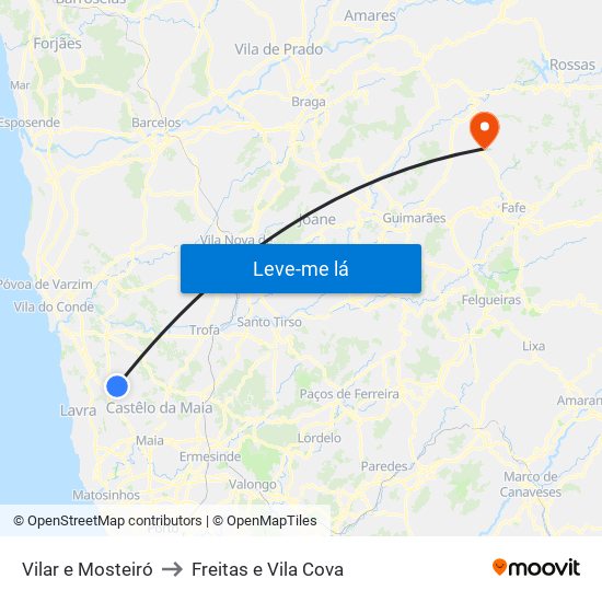 Vilar e Mosteiró to Freitas e Vila Cova map