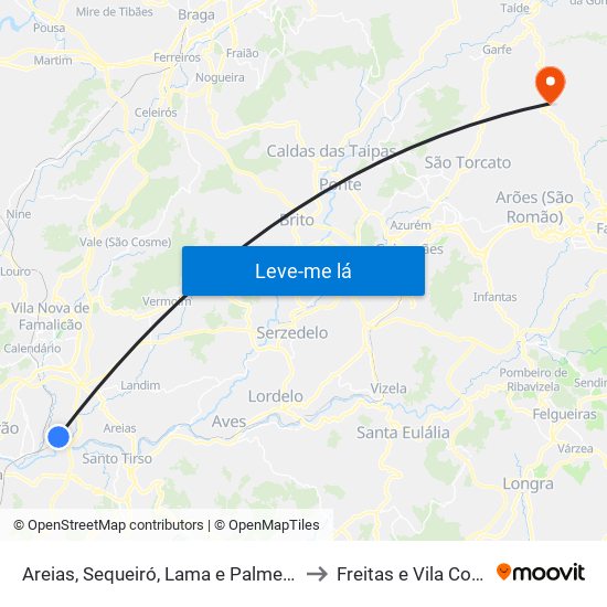 Areias, Sequeiró, Lama e Palmeira to Freitas e Vila Cova map