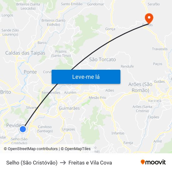 Selho (São Cristóvão) to Freitas e Vila Cova map