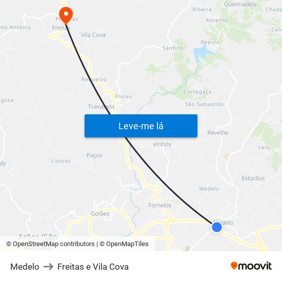 Medelo to Freitas e Vila Cova map