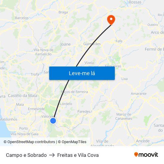 Campo e Sobrado to Freitas e Vila Cova map