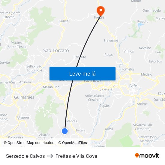 Serzedo e Calvos to Freitas e Vila Cova map