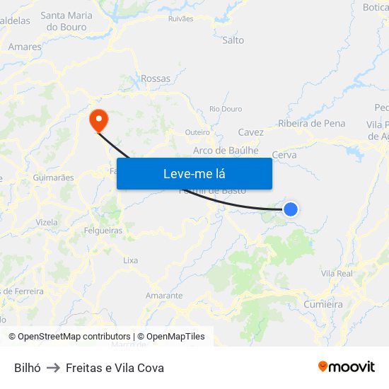 Bilhó to Freitas e Vila Cova map