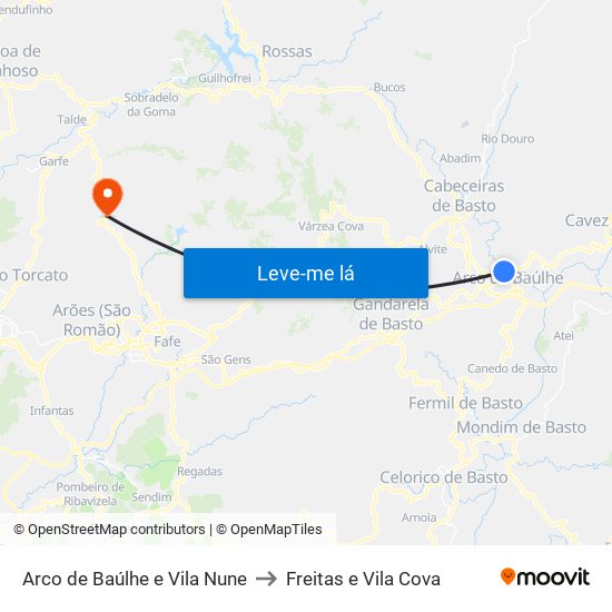 Arco de Baúlhe e Vila Nune to Freitas e Vila Cova map