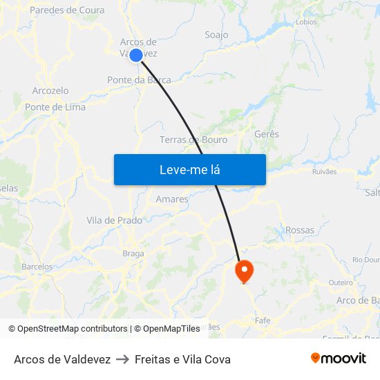 Arcos de Valdevez to Freitas e Vila Cova map
