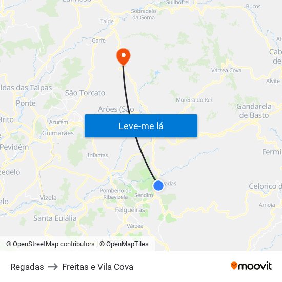 Regadas to Freitas e Vila Cova map