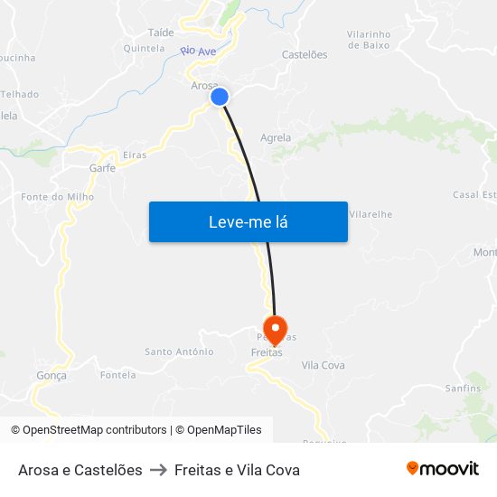 Arosa e Castelões to Freitas e Vila Cova map