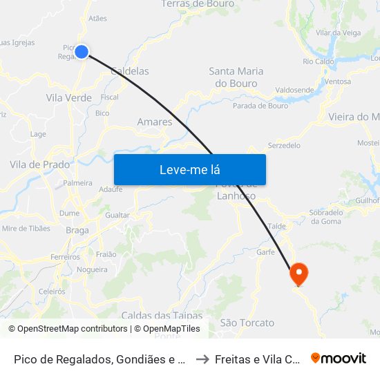 Pico de Regalados, Gondiães e Mós to Freitas e Vila Cova map
