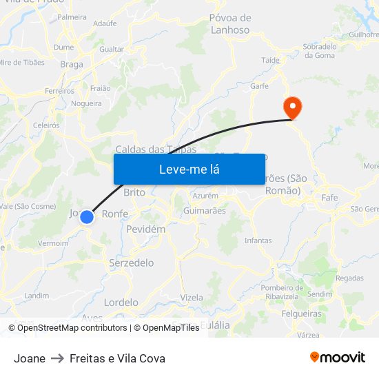 Joane to Freitas e Vila Cova map