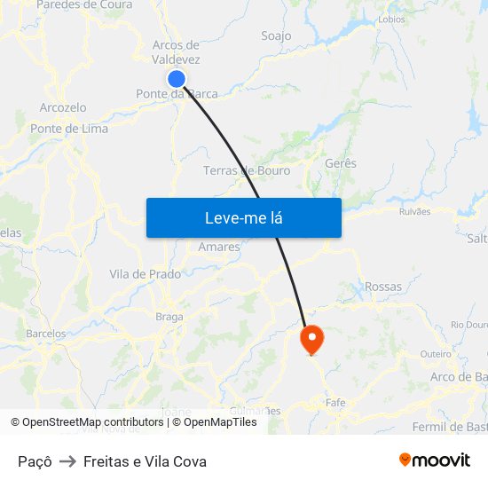 Paçô to Freitas e Vila Cova map