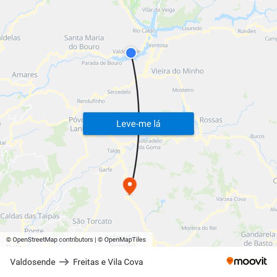 Valdosende to Freitas e Vila Cova map