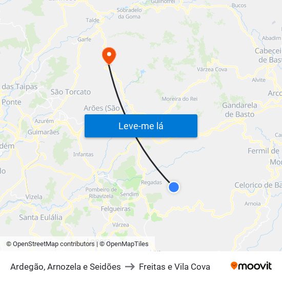 Ardegão, Arnozela e Seidões to Freitas e Vila Cova map