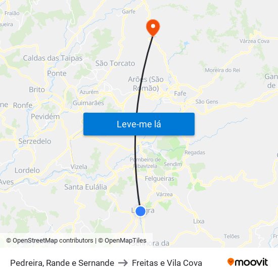 Pedreira, Rande e Sernande to Freitas e Vila Cova map