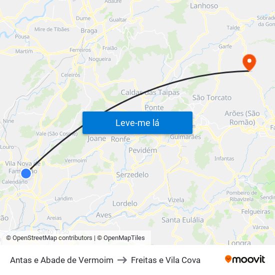 Antas e Abade de Vermoim to Freitas e Vila Cova map