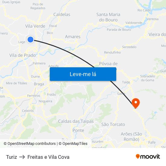 Turiz to Freitas e Vila Cova map