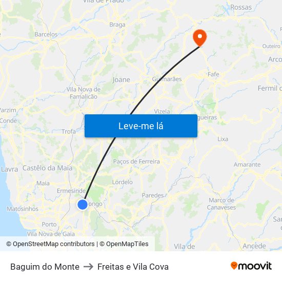 Baguim do Monte to Freitas e Vila Cova map