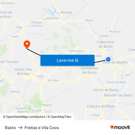 Basto to Freitas e Vila Cova map