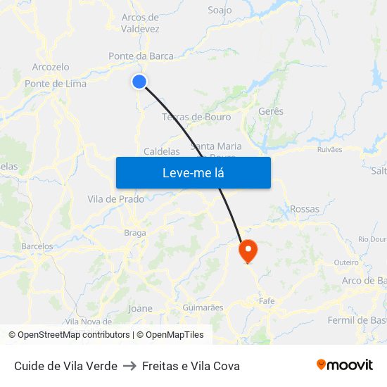 Cuide de Vila Verde to Freitas e Vila Cova map