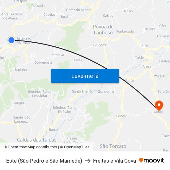 Este (São Pedro e São Mamede) to Freitas e Vila Cova map