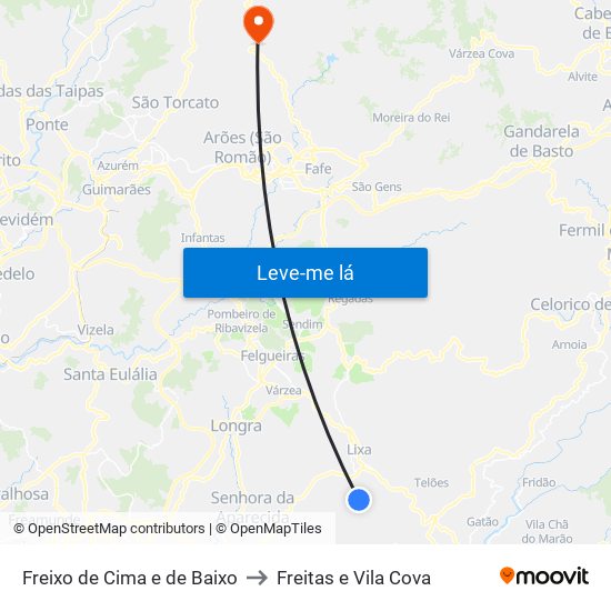 Freixo de Cima e de Baixo to Freitas e Vila Cova map