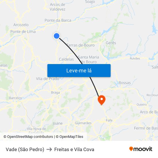 Vade (São Pedro) to Freitas e Vila Cova map