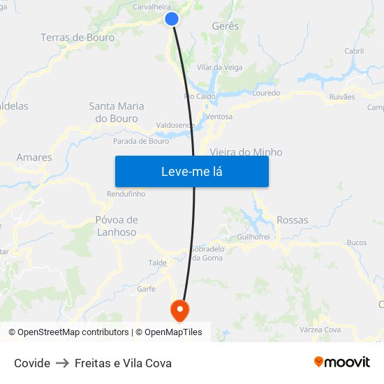 Covide to Freitas e Vila Cova map