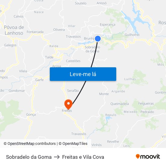 Sobradelo da Goma to Freitas e Vila Cova map