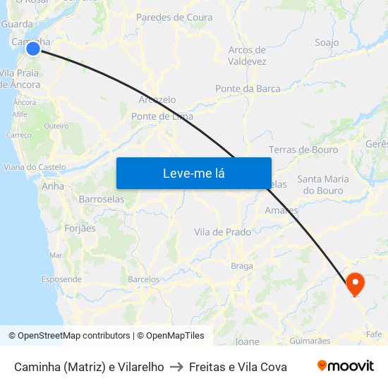 Caminha (Matriz) e Vilarelho to Freitas e Vila Cova map