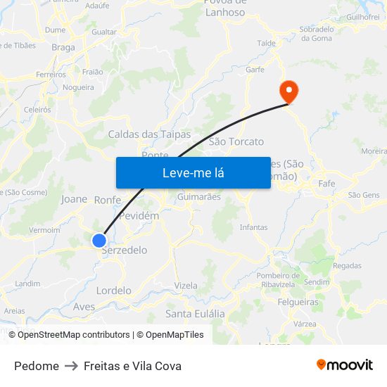 Pedome to Freitas e Vila Cova map