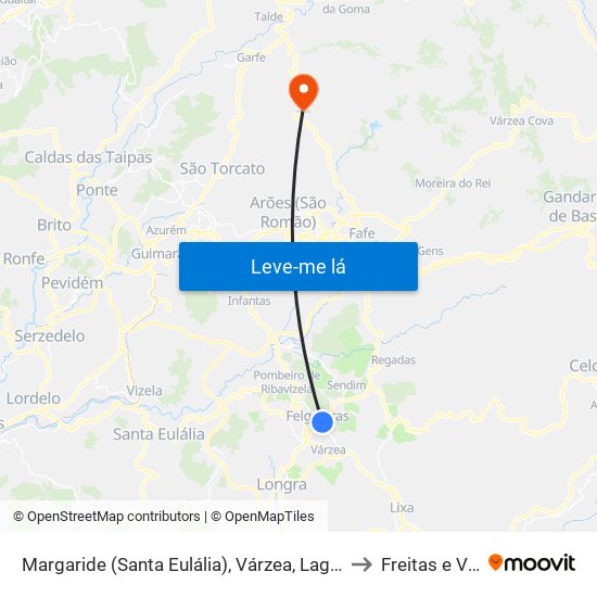 Margaride (Santa Eulália), Várzea, Lagares, Varziela e Moure to Freitas e Vila Cova map
