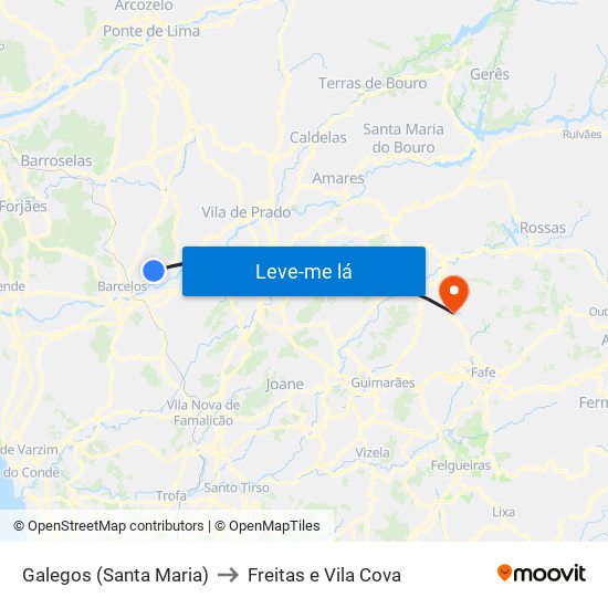 Galegos (Santa Maria) to Freitas e Vila Cova map