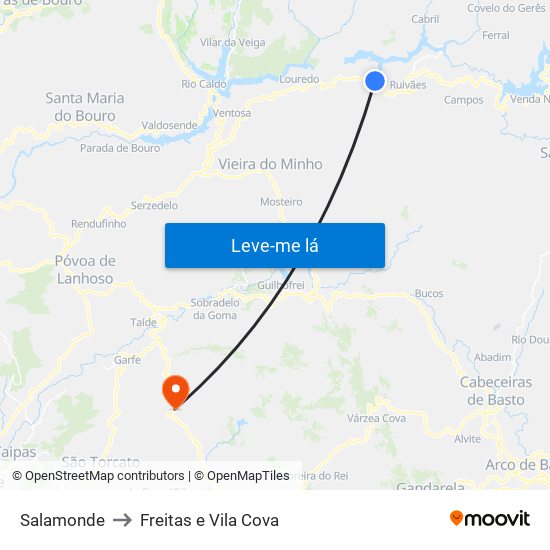 Salamonde to Freitas e Vila Cova map