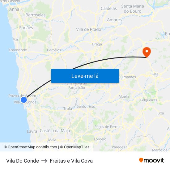 Vila Do Conde to Freitas e Vila Cova map