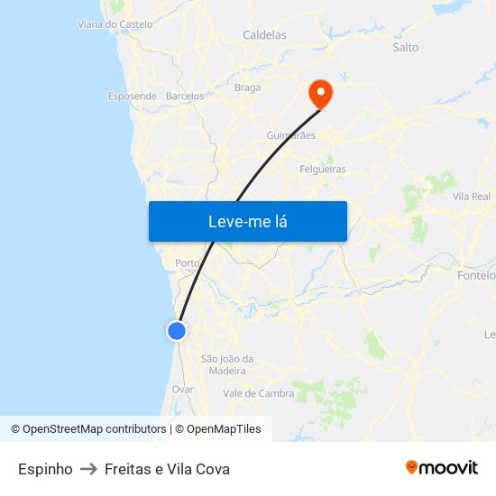 Espinho to Freitas e Vila Cova map