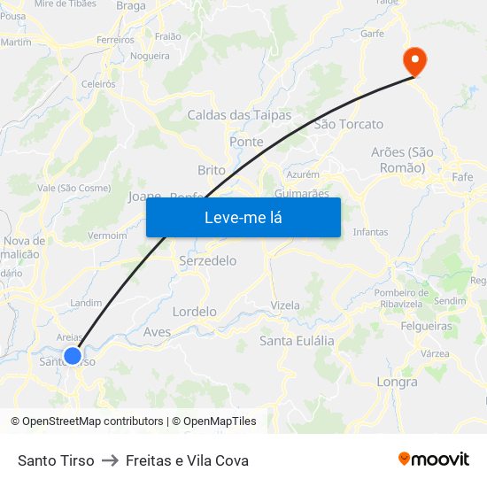 Santo Tirso to Freitas e Vila Cova map