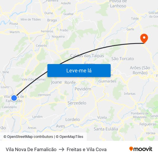 Vila Nova De Famalicão to Freitas e Vila Cova map