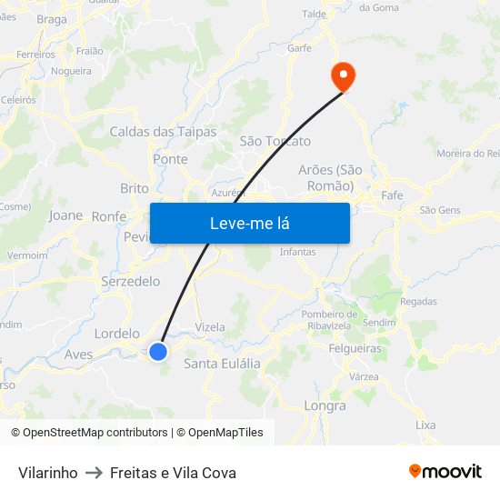 Vilarinho to Freitas e Vila Cova map