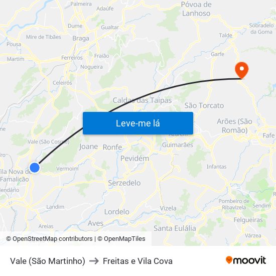 Vale (São Martinho) to Freitas e Vila Cova map