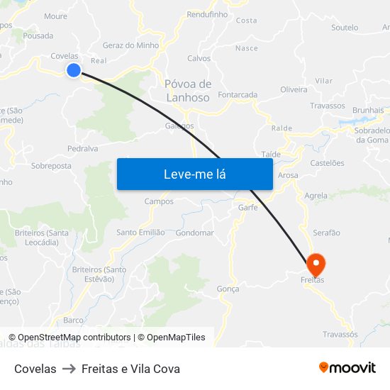 Covelas to Freitas e Vila Cova map